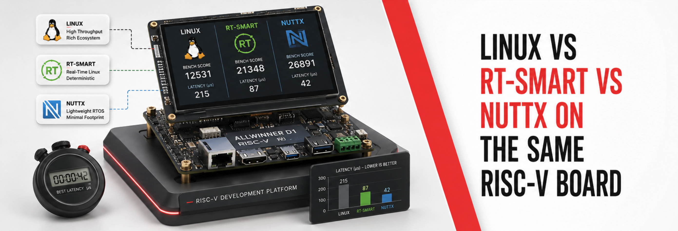 Linux vs RT-Smart vs NuttX on the Same RISC-V Board